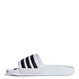Chanclas Adidas Adilette Shower blancas con tres tiras negras y logo Adidas en el lateral. Con amortiguación Cloudfoam.