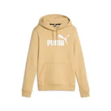 Canguro Puma color arena con capucha forrada en algodón y cordón ajustable, bolsillo tipo canguro, puños y dobladillo acanalados, y logo Puma estampado en blanco en el pecho.