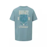 Remera negra de manga corta con cuello redondo y estampado pequeño en el pecho de un tigre y el logo de la marca en color rojo.