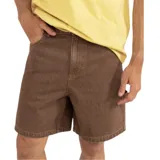 Bermuda de denim marrón con corte recto y bolsillos delanteros y traseros.