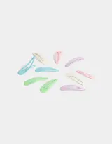 Set de diez hebillas tic tac cubiertas de plástico con glitter en colores pastel: rosa, lila, celeste, verde y blanco.