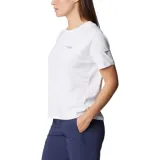 Remera deportiva blanca de manga corta, con logo de Columbia en el pecho y tecnología Omni-Wick y Omni-Shade.