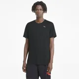Remera de rendimiento de manga corta en color negro, diseñada para actividades deportivas.