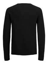 Sweater negro de punto con cuello redondo y mangas largas.