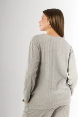 Remerón gris de morley de vara ancha en algodón y viscosa, de silueta amplia y mangas largas.