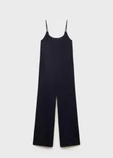 Mono largo negro de tirantes finos y corte recto, con cinturón fino trenzado.