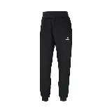 Pantalón de jogging negro con puños ajustados, cintura elástica con cordón y logo de Topper estampado en blanco en el muslo izquierdo.