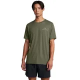 Remera deportiva color verde militar, de corte clásico, manga corta y cuello redondo. Logo de la marca en el pecho.