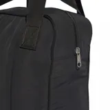 Bolso Adidas negro con doble asa de mano y logo de la marca en relieve.