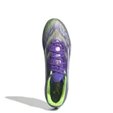 Championes de fútbol Adidas F50 League FG, unisex, color púrpura con detalles en blanco y amarillo limón.