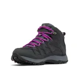 Bota de trekking de caña media Columbia Crestwood Mid Waterproof, color gris con detalles en rojo. Capellada de cuero, malla y cincha, con tecnología impermeable Omni-Tech.