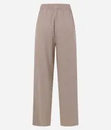 Pantalón jogger de tricolina color beige con estampado de cuadros, cintura elástica con lazo y bolsillos laterales.