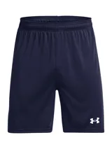 Short deportivo Under Armour, modelo Golazo 3.0, color azul marino, confeccionado en tejido ligero y elástico que absorbe el sudor. Presenta el logo de la marca en la pierna izquierda.