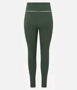 Pantalón legging deportiva confeccionada en microfibra acanalada color verde militar, con detalle de vivo contrastante.