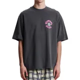 Remera gris de manga corta con cuello redondo y estampado pequeño en el pecho con el logo de la marca Critical Slide.