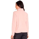 Buzo polar de mujer Caterpillar color blanco, con cierre parcial con cremallera verde y logo de la marca en el pecho. Cuenta con bolsillos laterales.