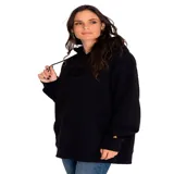 Buzo canguro negro de frisa con capucha ajustable con cordones y bolsillo frontal. Logotipo CAT bordado en el pecho.