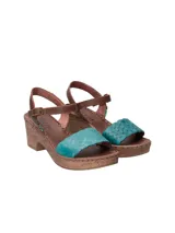 Sandalias de cuero marrón con plataforma de 6 cm y capellada color naranja tejida.