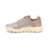 Zapatillas Caterpillar modelo Hex Lite Leather, color gris topo con detalles en rosa pálido. Capellada de cuero, forro interno de material reciclado, plantilla de espuma PU, suela de EVA liviana y ajuste con cordones.