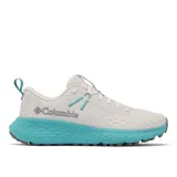 Championes de senderismo Columbia Konos TRS para mujer, color gris claro con detalles en turquesa.