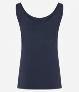 Musculosa azul marino de poliamida con escote en U y breteles anchos.