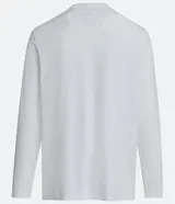 Remera blanca de algodón, manga larga, cuello redondo y corte clásico.