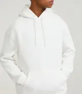 Hoodie masculino de algodón con felpa, color azul marino, de corte relaxed, con capucha ajustable, bolsillo canguro y manga larga.