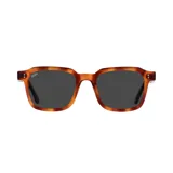 Lentes de sol Indie con montura cuadrada de acetato color carey y lentes grises.