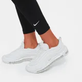 Calza larga de tiro alto Nike Sportswear Essentials, color negro, con logo blanco estampado en la pierna izquierda.