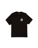 Remera negra de manga corta con cuello redondo y estampado pequeño en el pecho con el logo de Obey y la frase "Hear Jazz".