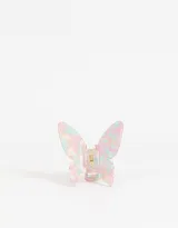 Broche para el pelo con forma de mariposa, con diseño multicolor en tonos pastel.
