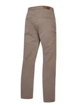 Pantalón de gabardina color verde oliva, de corte recto y tiro medio.