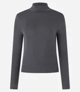 Blusa gris de poliéster y elastano, con cuello alto, mangas largas y tejido texturizado.