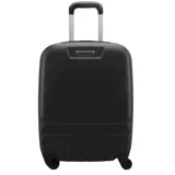 Valija rígida color negro con ruedas y asa retráctil, ideal para viajes.