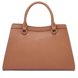 Cartera Guess modelo Wrenley color marrón, con doble asa de mano y correa bandolera ajustable y extraíble. Tiene cierre superior, bolsillos laterales con cremallera y charm colgante con el logo de la marca.
