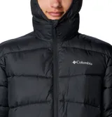 Campera puffer Columbia Fivemile Butte II negra para hombre, con capucha, cierre frontal completo, bolsillos con cierre y logo de la marca en el pecho. Cuenta con tecnología Omni-Heat reflectante y Omni-Shield resistente al agua.