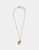 Set de tres collares de cadena con cuentas y dije de mariposa calada con la inscripción 'BFF'. Uno dorado, uno plateado y uno color oro rosa.