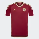 Camiseta de fútbol Adidas de la selección de Venezuela, modelo local para la temporada 2024. Diseño en color vinotinto con detalles dorados en el cuello en V, hombros y laterales. Cuenta con tecnología AEROREADY y está confeccionada en poliéster reciclado.
