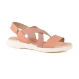 Sandalias negras con tiras cruzadas y ajuste con velcro en el tobillo.