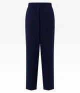 Pantalón de vestir azul marino, de corte recto, con bolsillos laterales y traseros.