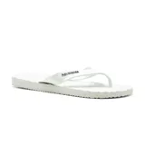 Ojotas Havaianas Track Waves blancas con base texturizada en gris claro y logo de la marca en la tira.