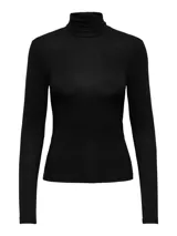 Camiseta negra de manga larga con cuello alto.