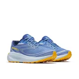 Zapatillas de running Merrell Morphlite para mujer, color azul con detalles en amarillo y blanco.
