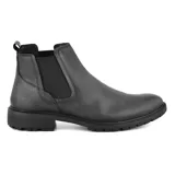 Bota Chelsea de cuero marrón con elástico lateral y suela de goma.