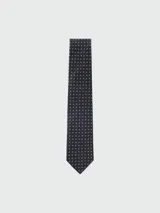 Corbata negra con micro estampado geométrico en celeste.