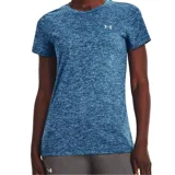 Remera Under Armour de mujer, color azul jaspeado, de corte amplio y tejido UA Tech™ de secado rápido.