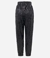 Pantalón jogger de lentejuelas negras con cintura elástica y puños ajustados.