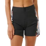 Short de baño negro con estampado floral y de arcoíris en los laterales.