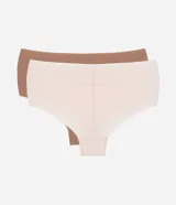 Pack de dos bombachas altas color beige y marrón, confeccionadas en microfibra con corte a hilo.