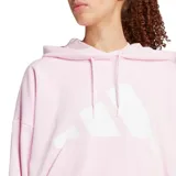 Buzo con capucha de color rosa claro, corte holgado y puños y ruedo acanalados. Presenta un gran logo de Adidas en color blanco estampado en el frente.